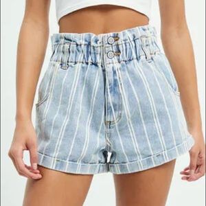 PacSun‎ Stripey Paperbag Waist Denim Mom Shorts S